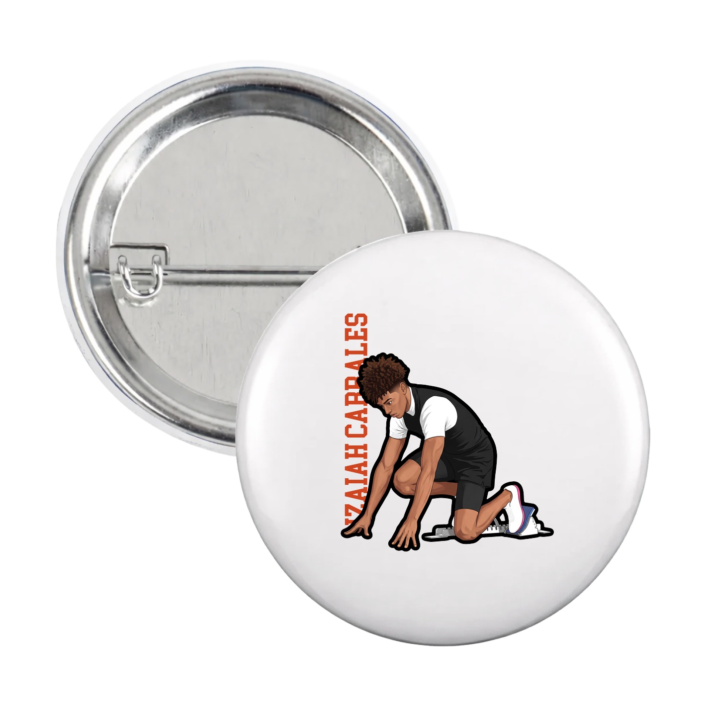 Game Day Button — Name Vertical in White