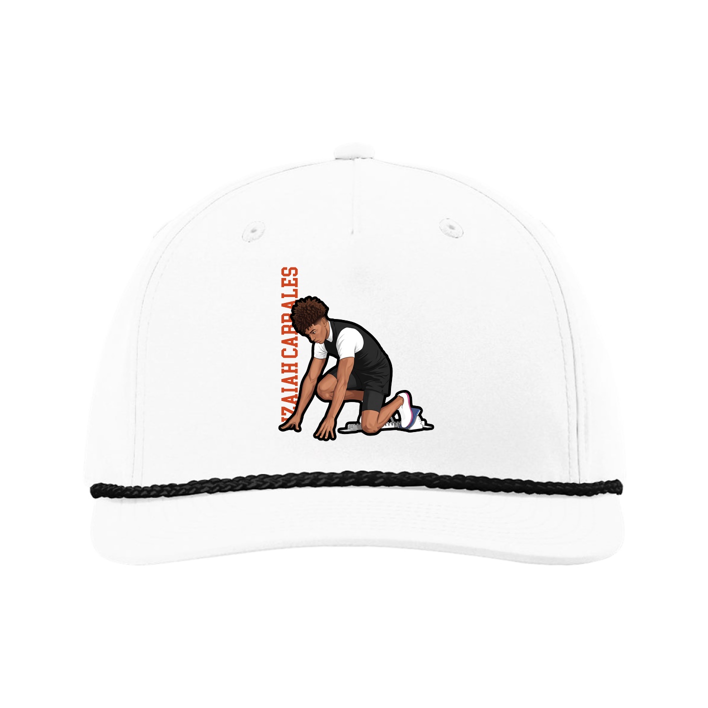 Five-Panel Classic Rope Cap — Name Vertical in White