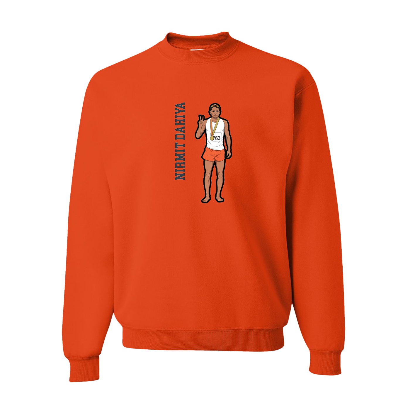 Fleece Crew — Name Vertical in Orange