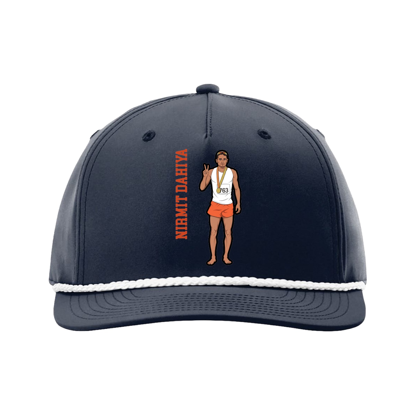 Five-Panel Classic Rope Cap — Name Vertical in Navy