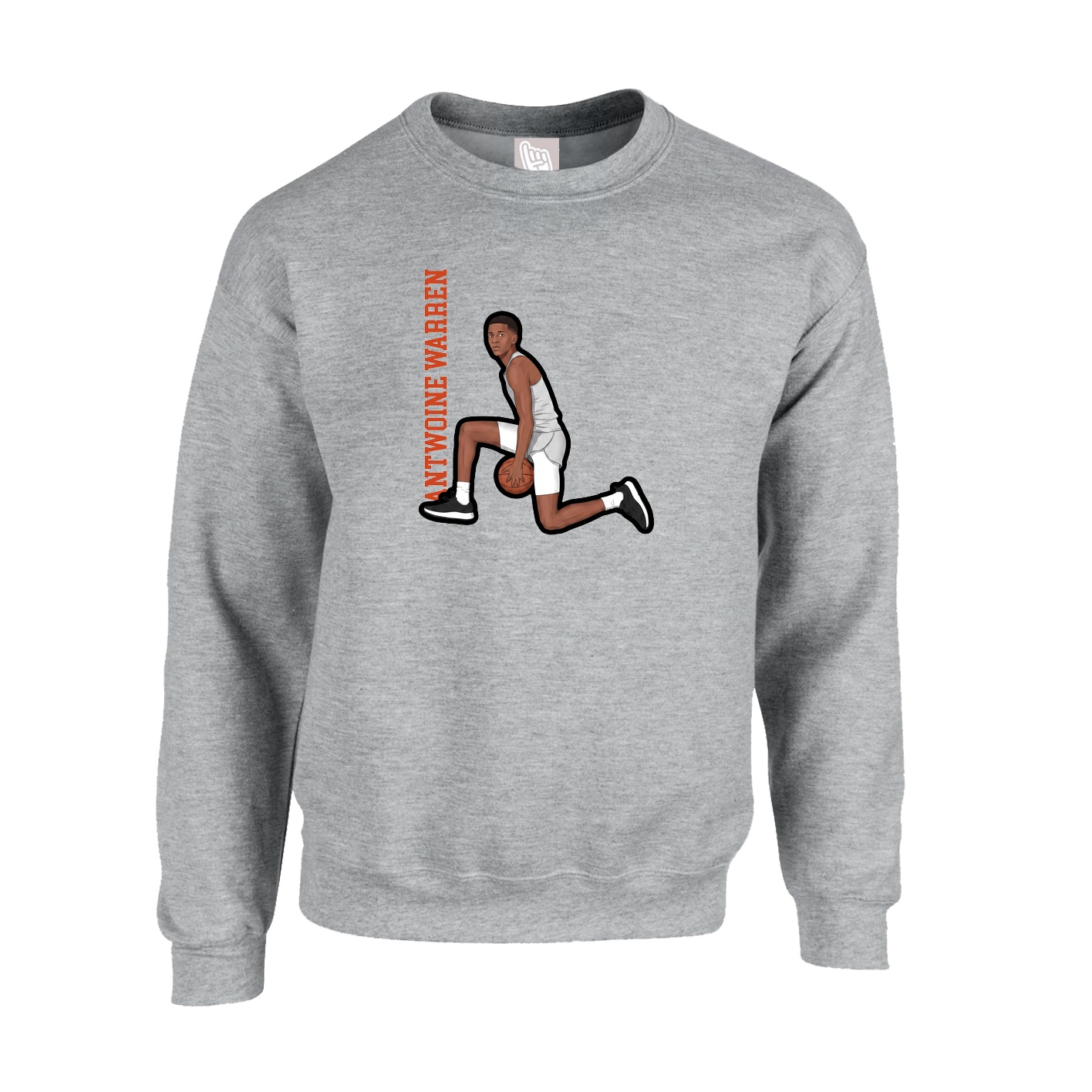 Fleece Crew — Name Vertical in Grey
