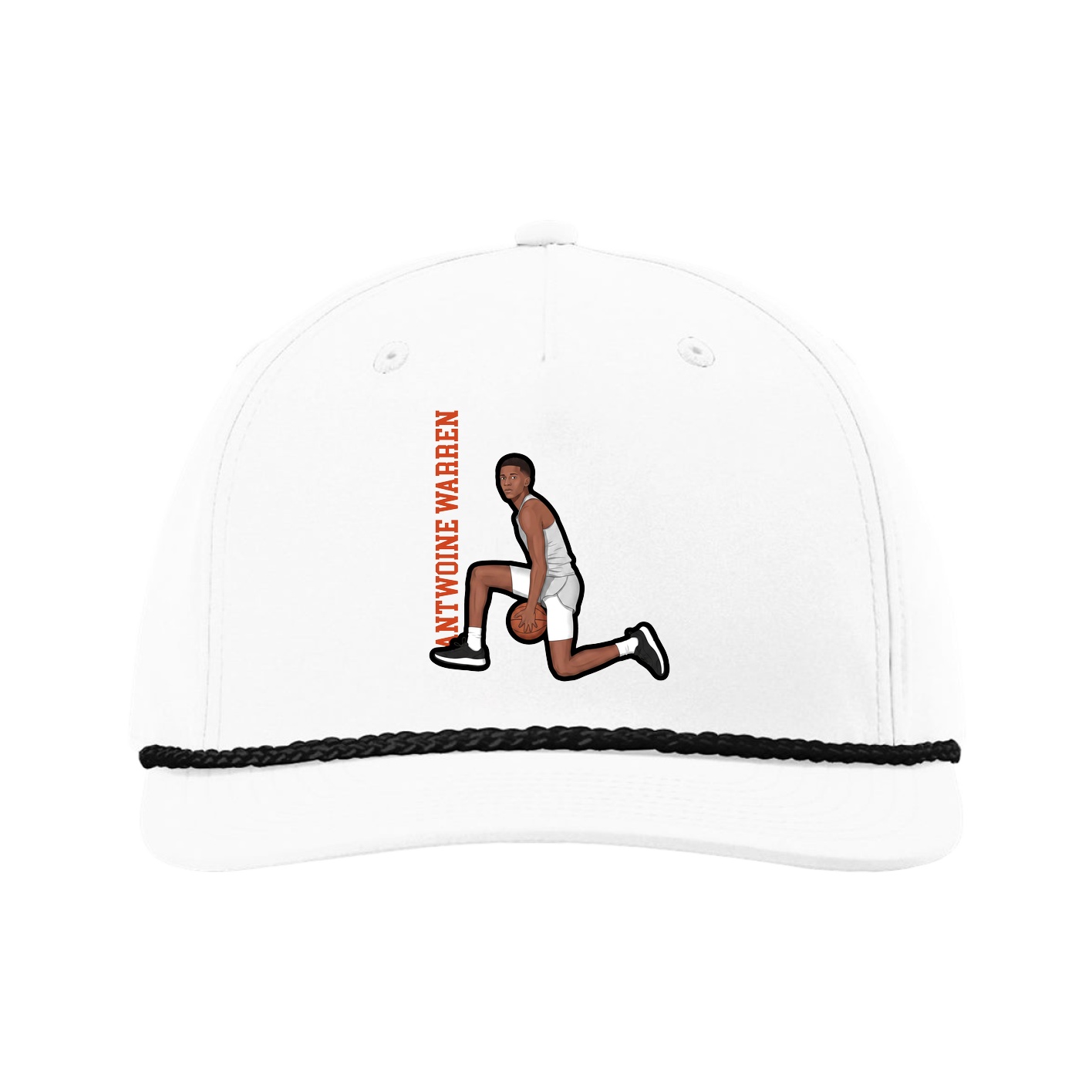 Five-Panel Classic Rope Cap — Name Vertical in White