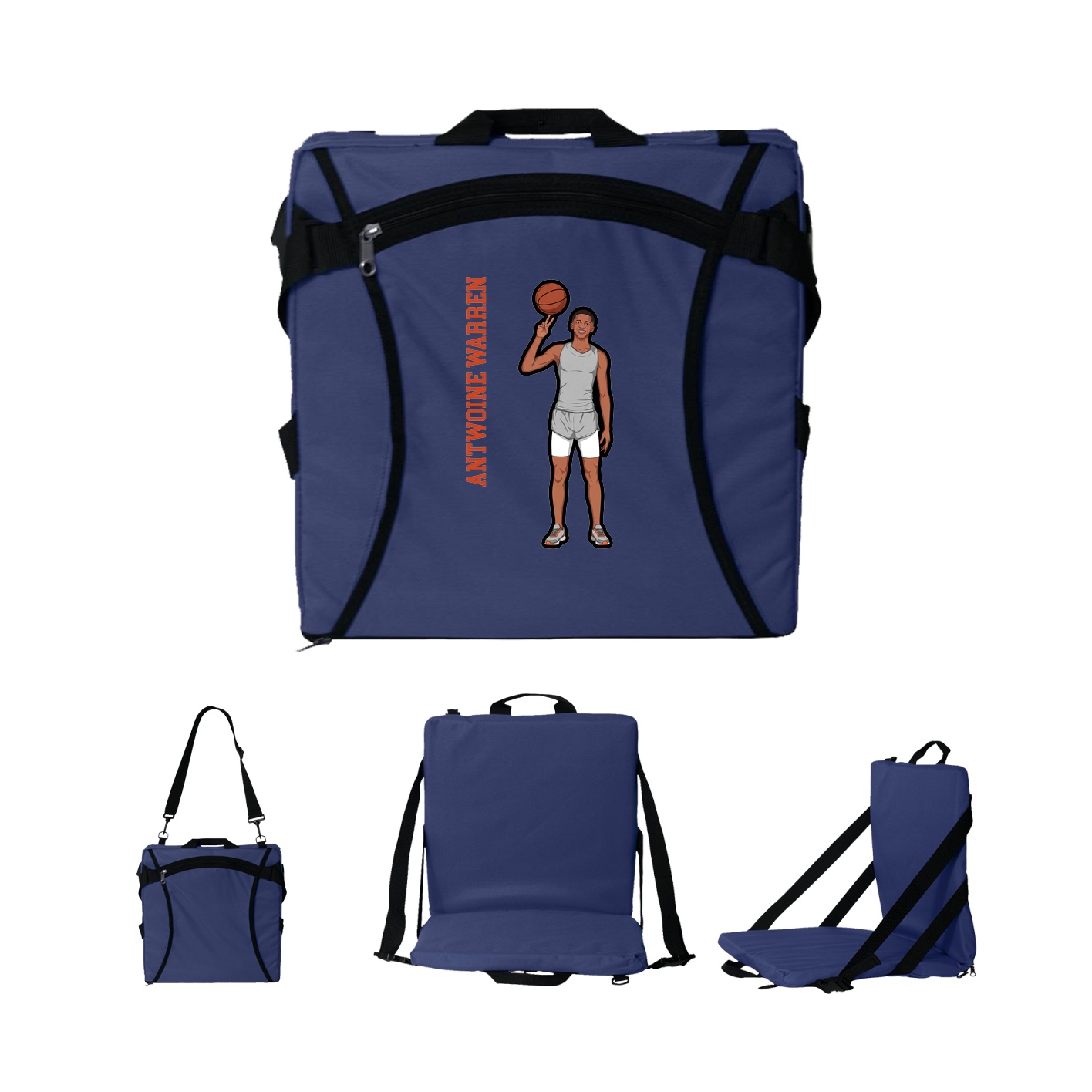 Folding Stadium Seat — Name Vertical in Navy