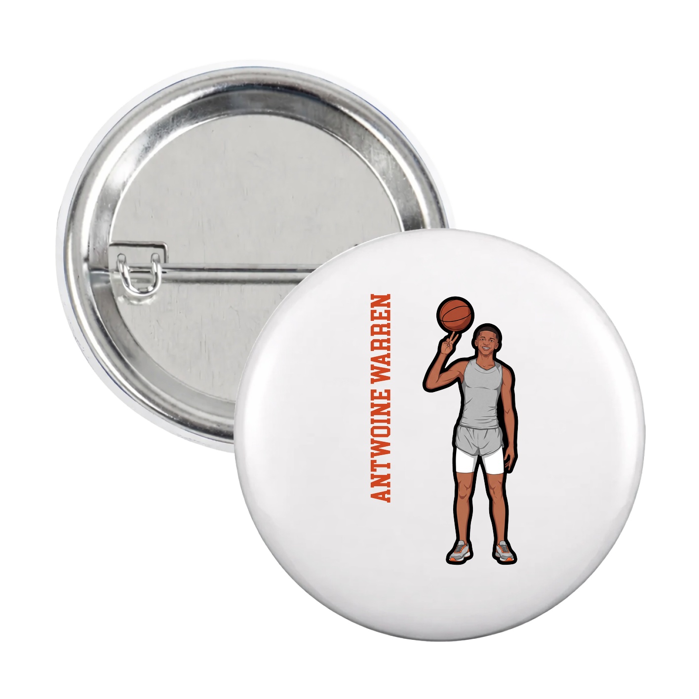 Game Day Button — Name Vertical in White