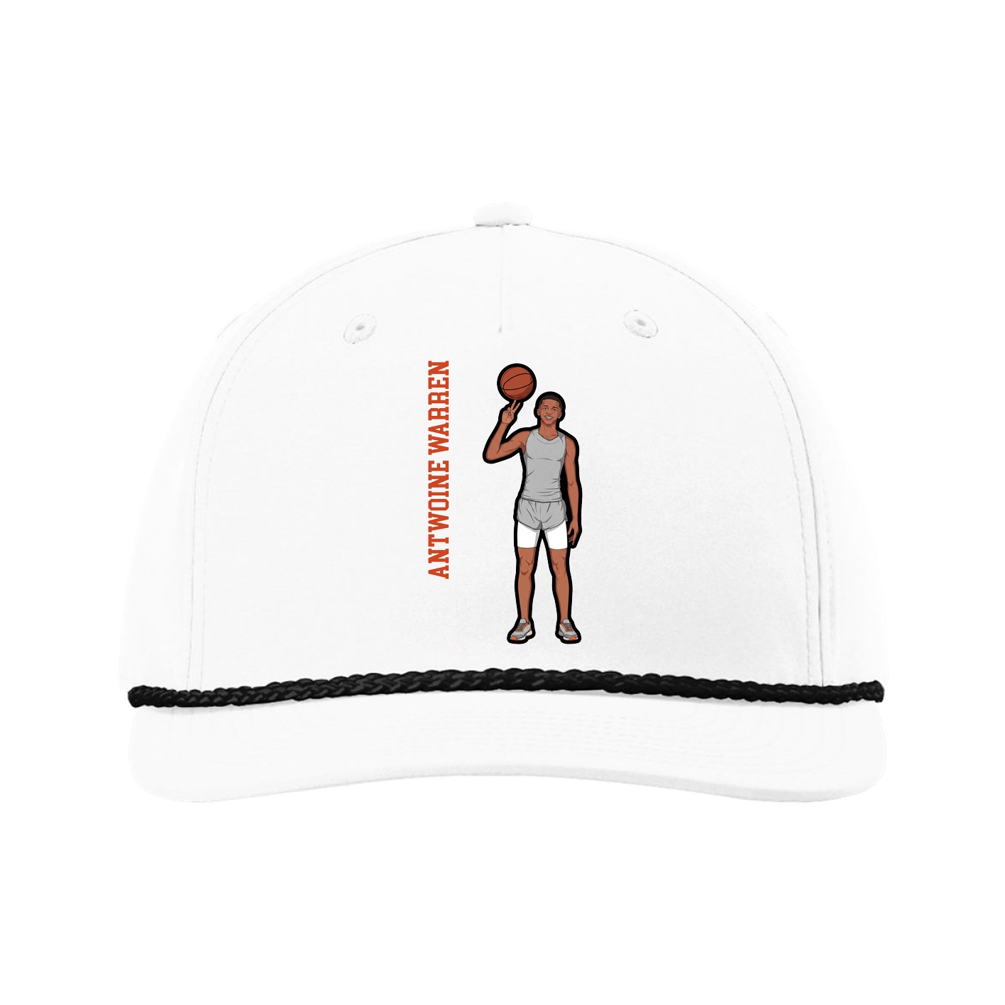 Five-Panel Classic Rope Cap — Name Vertical in White