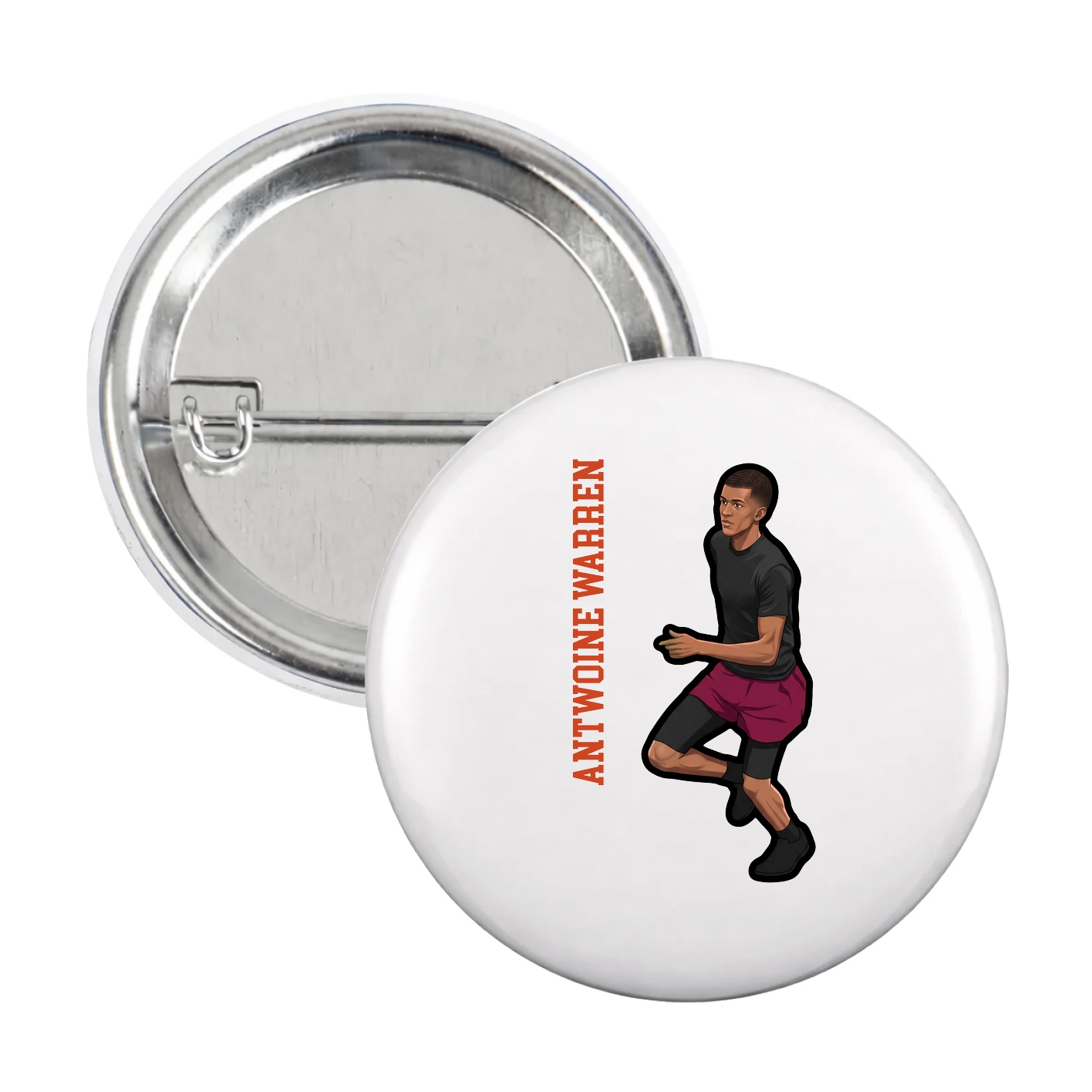 Game Day Button — Name Vertical in White