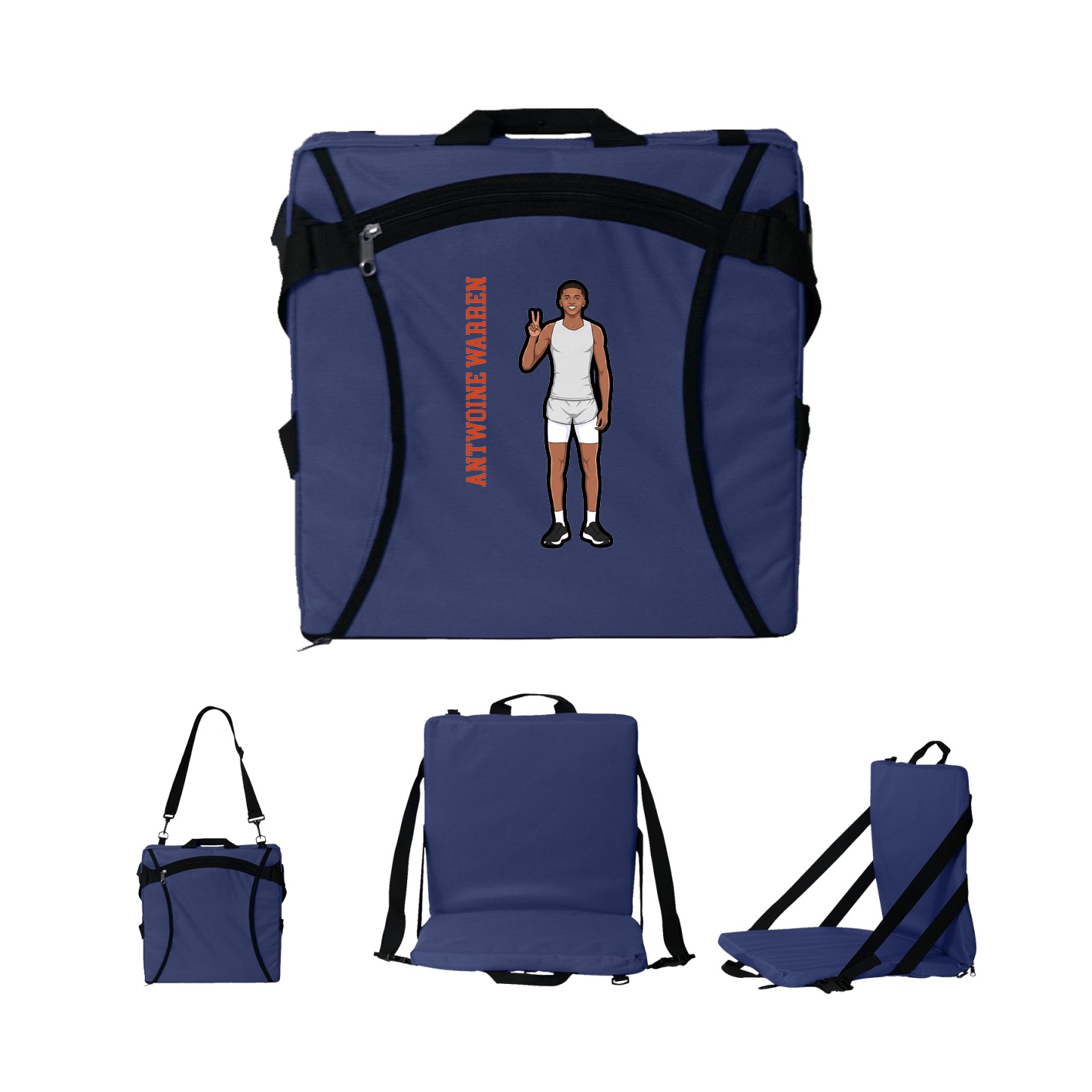 Folding Stadium Seat — Name Vertical in Navy