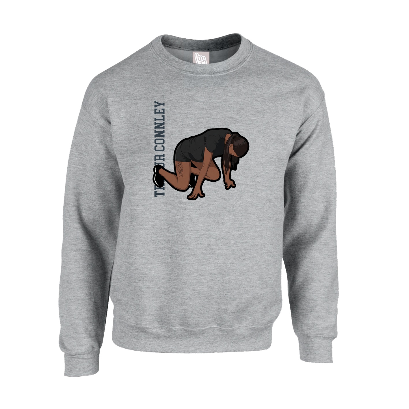 Fleece Crew — Name Vertical in Grey