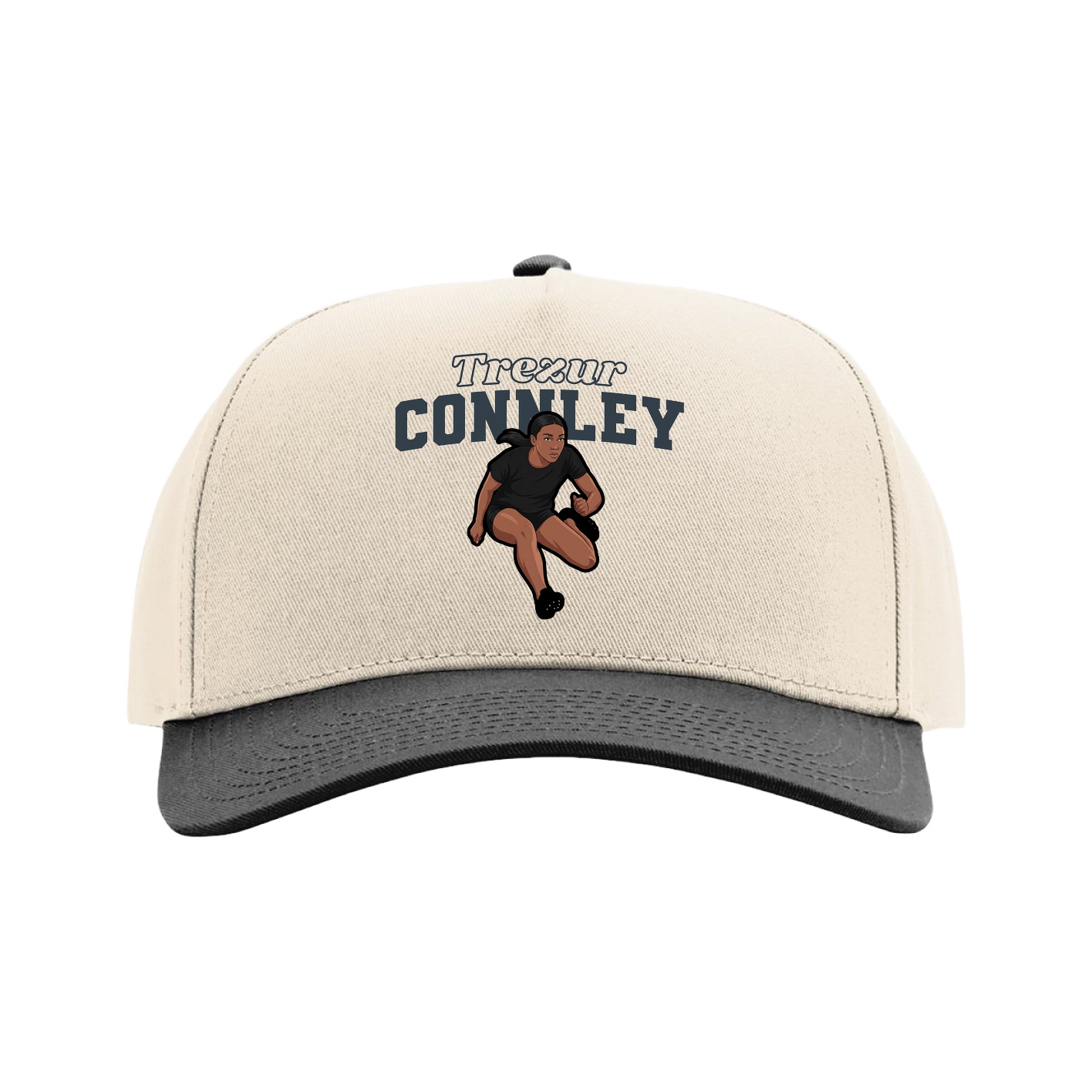 Full Fabric Five-Panel Champ Cap — Name Arch in Cream/Black