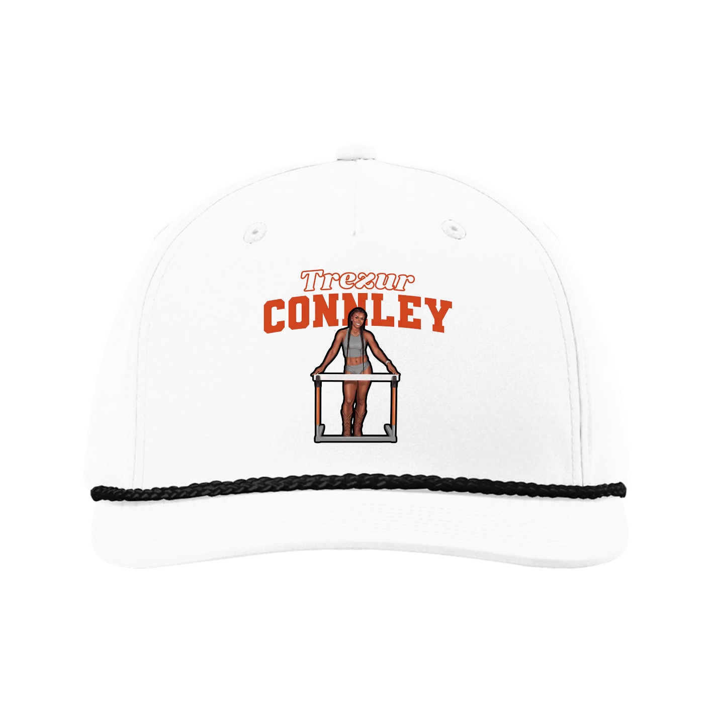 Five-Panel Classic Rope Cap — Name Arch in White