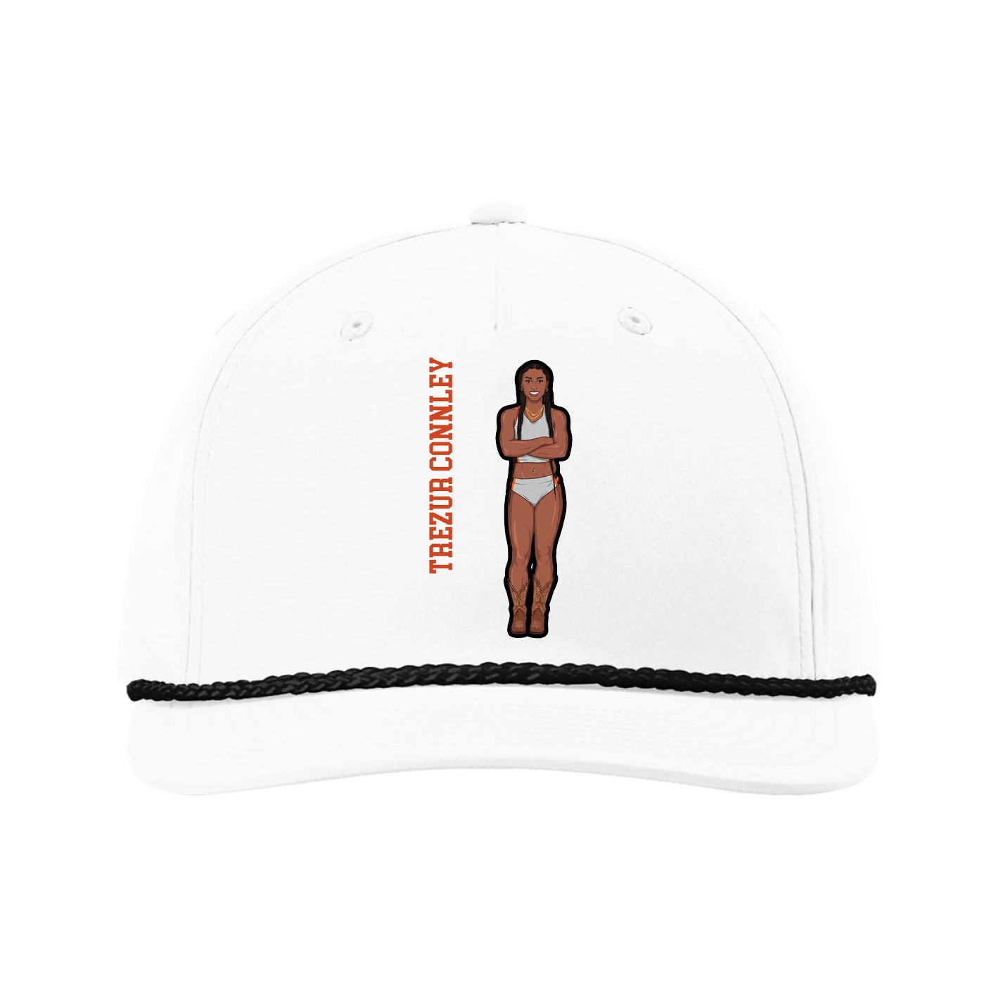 Five-Panel Classic Rope Cap — Name Vertical in White