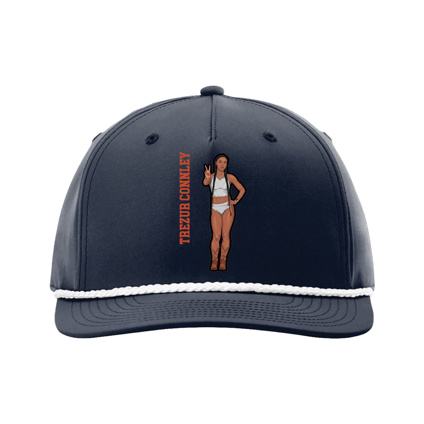 Five-Panel Classic Rope Cap — Name Vertical in Navy