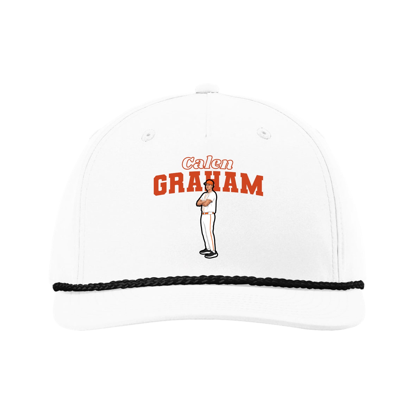 Five-Panel Classic Rope Cap — Name Arch in White