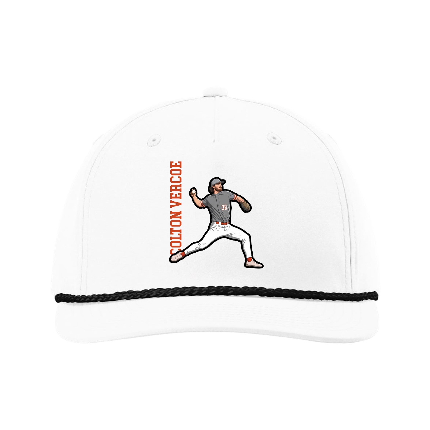 Five-Panel Classic Rope Cap — Name Vertical in White