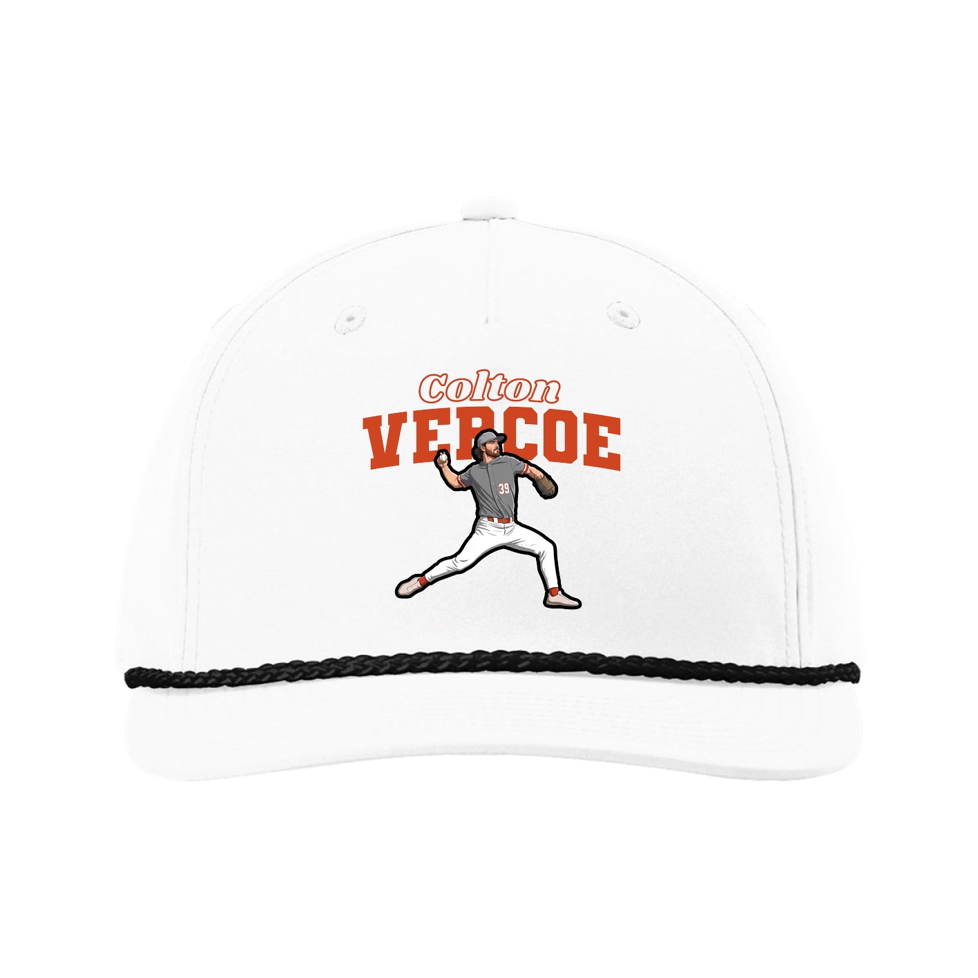 Five-Panel Classic Rope Cap — Name Arch in White