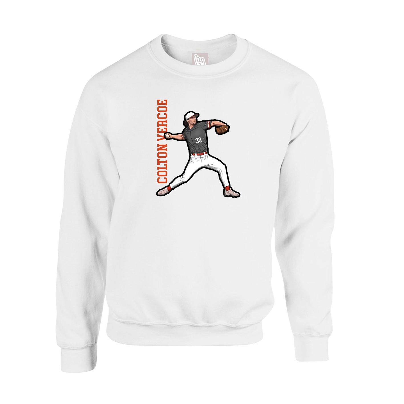 Fleece Crew — Name Vertical in White