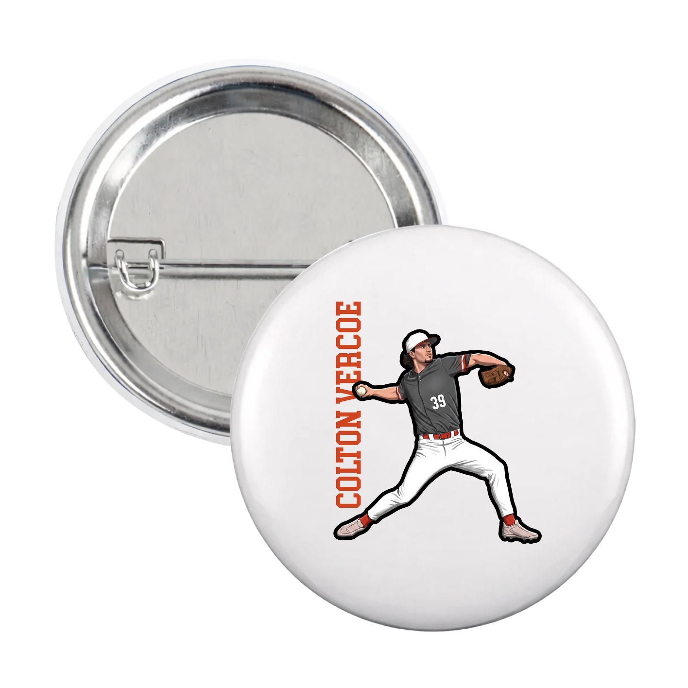 Game Day Button — Name Vertical in White