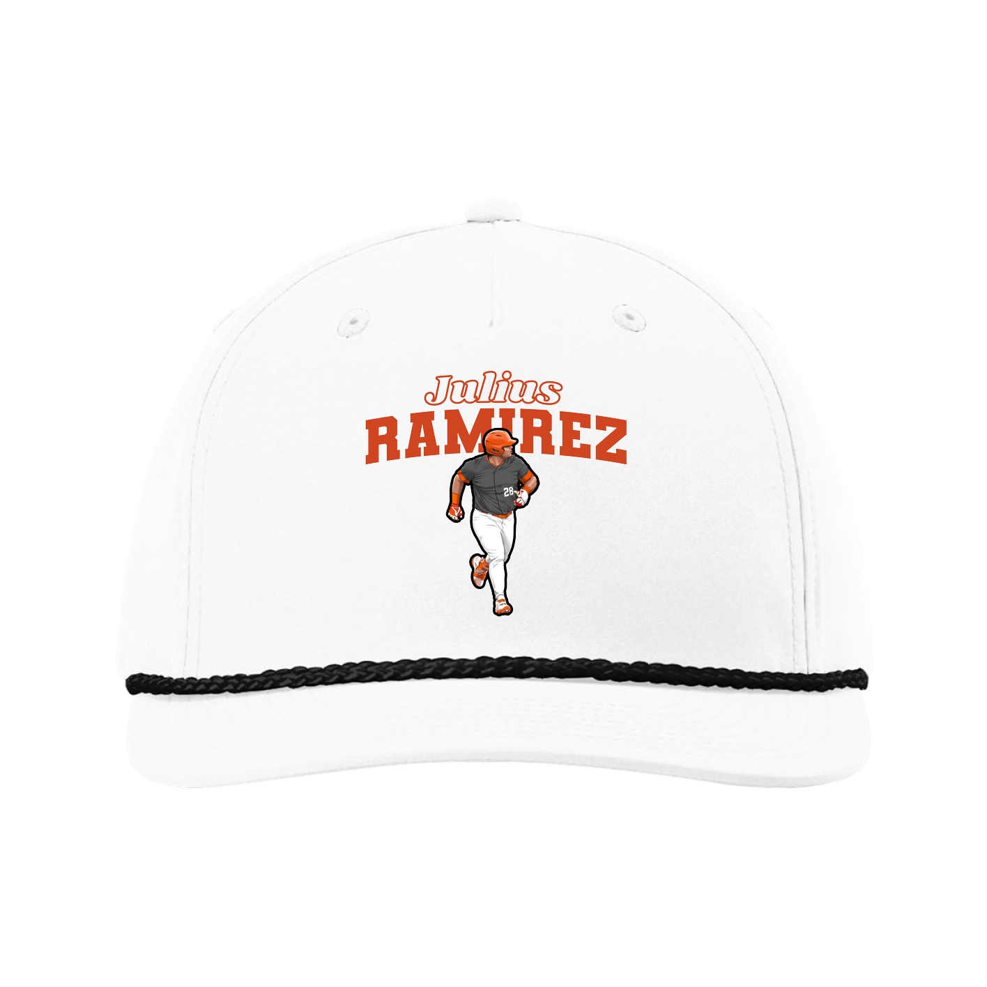Five-Panel Classic Rope Cap — Name Arch in White