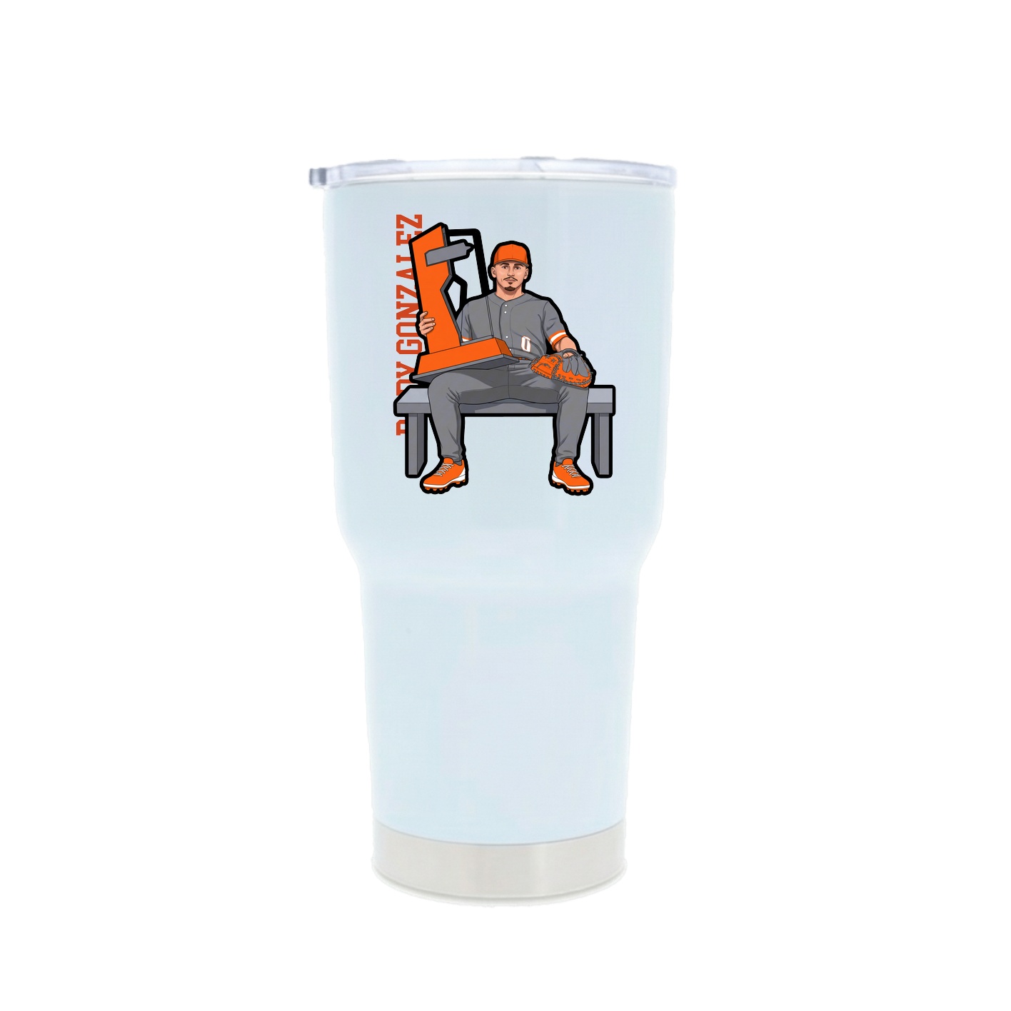 30oz Stainless Steel Tumbler — Name Vertical in White