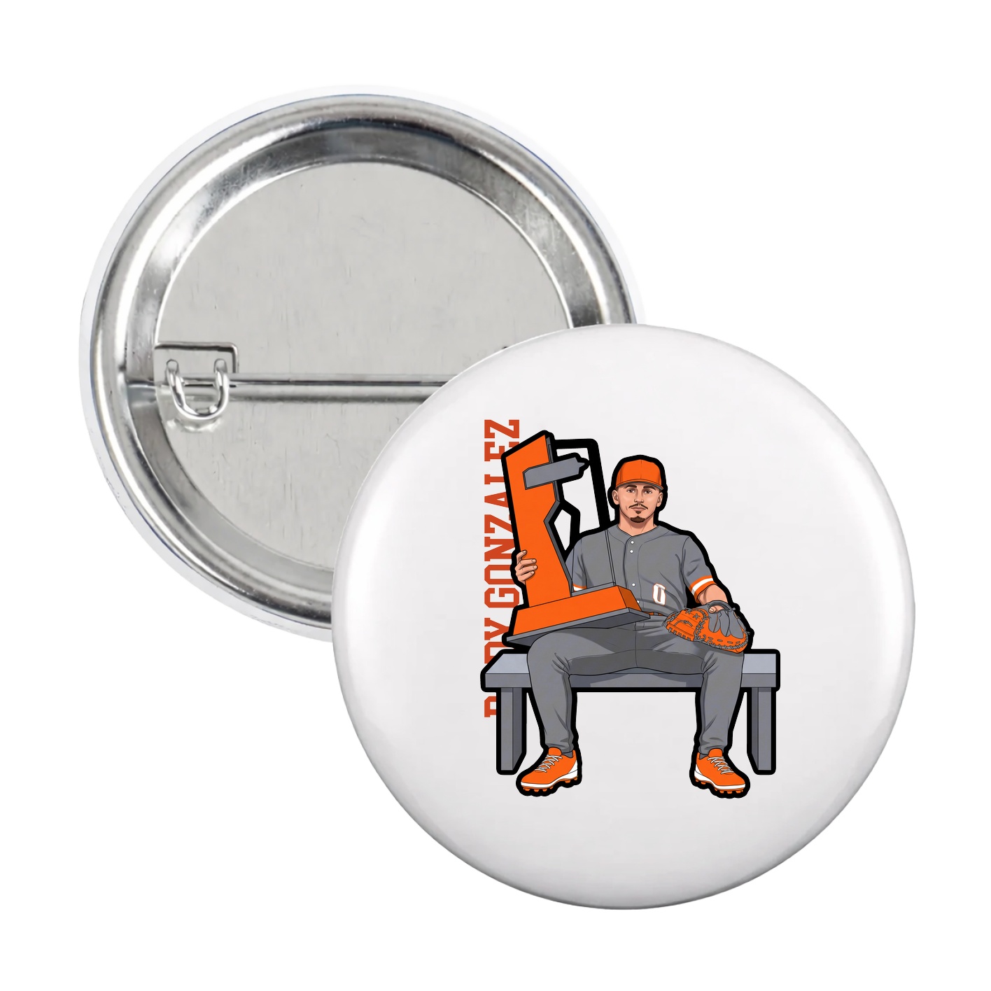 Game Day Button — Name Vertical in White