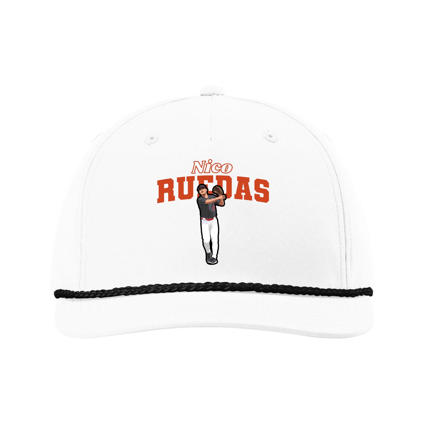 Five-Panel Classic Rope Cap — Name Arch in White