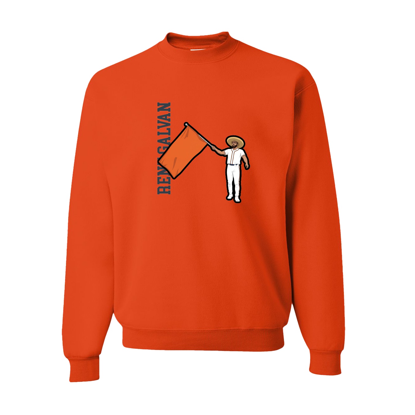 Fleece Crew — Name Vertical in Orange