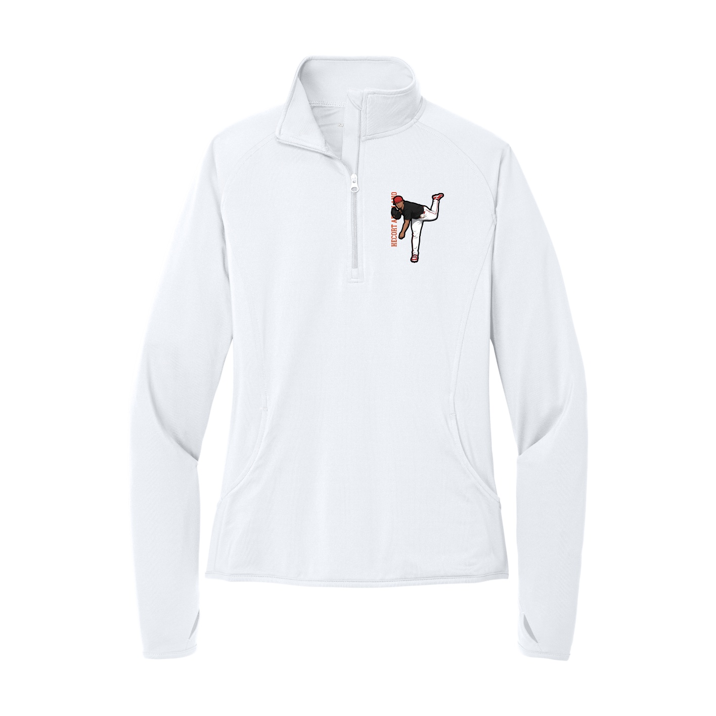 Women's Q-Zip Pullover — Name Vertical in White