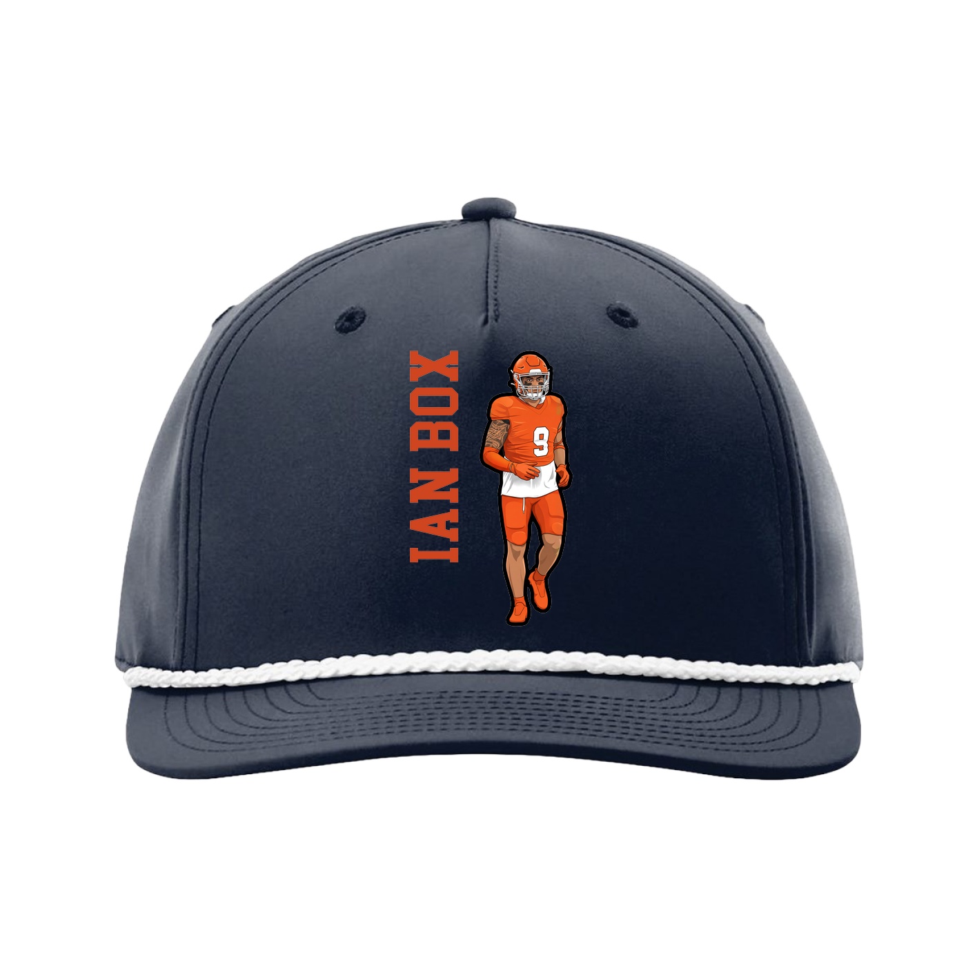 Five-Panel Classic Rope Cap — Name Vertical in Navy