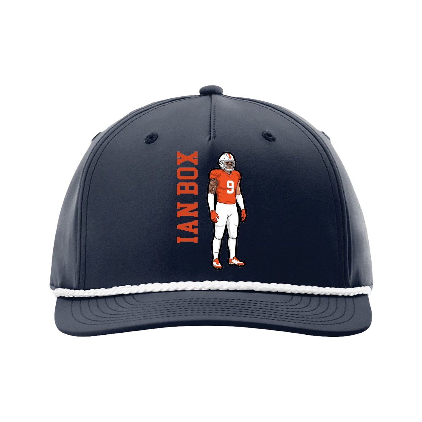 Five-Panel Classic Rope Cap — Name Vertical in Navy