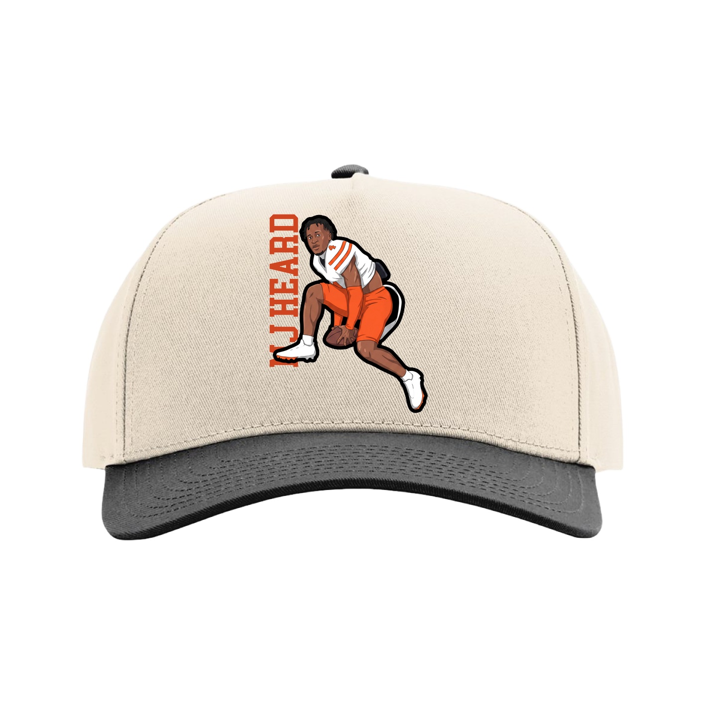 Full Fabric Five-Panel Champ Cap — Name Vertical in Cream/Black