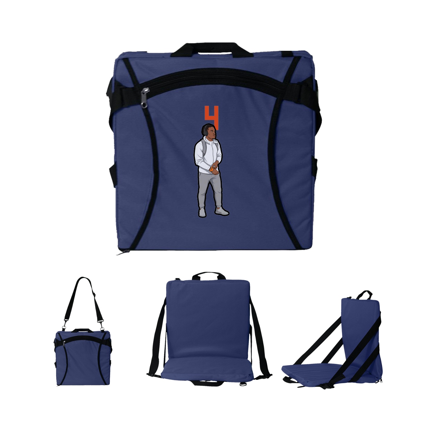 Folding Stadium Seat — Number Top in Navy