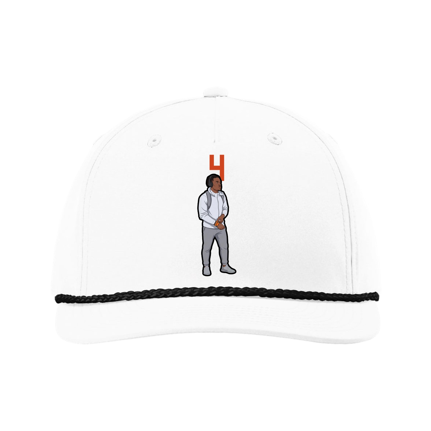 Five-Panel Classic Rope Cap — Number Top in White
