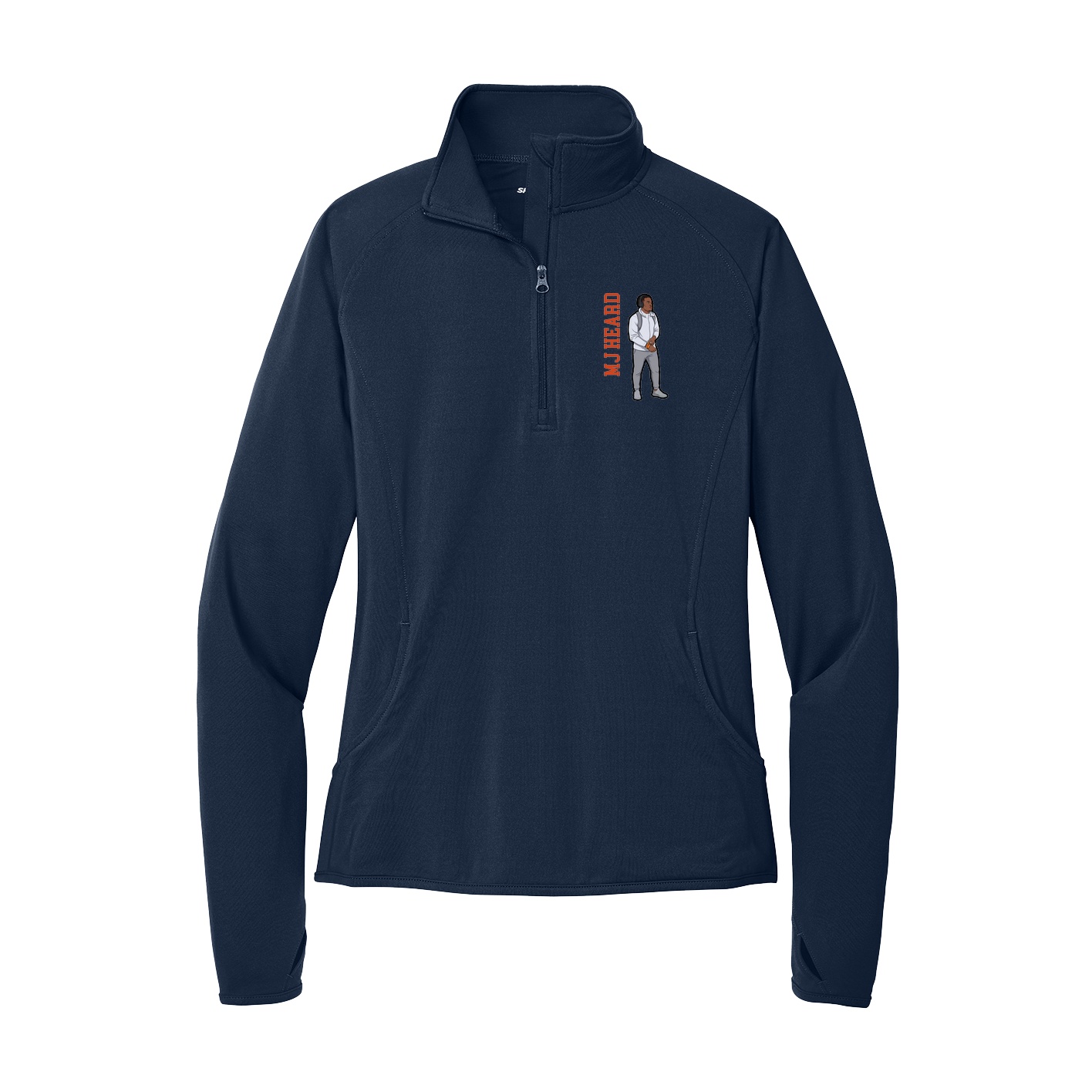 Women's Q-Zip Pullover — Name Vertical in Navy