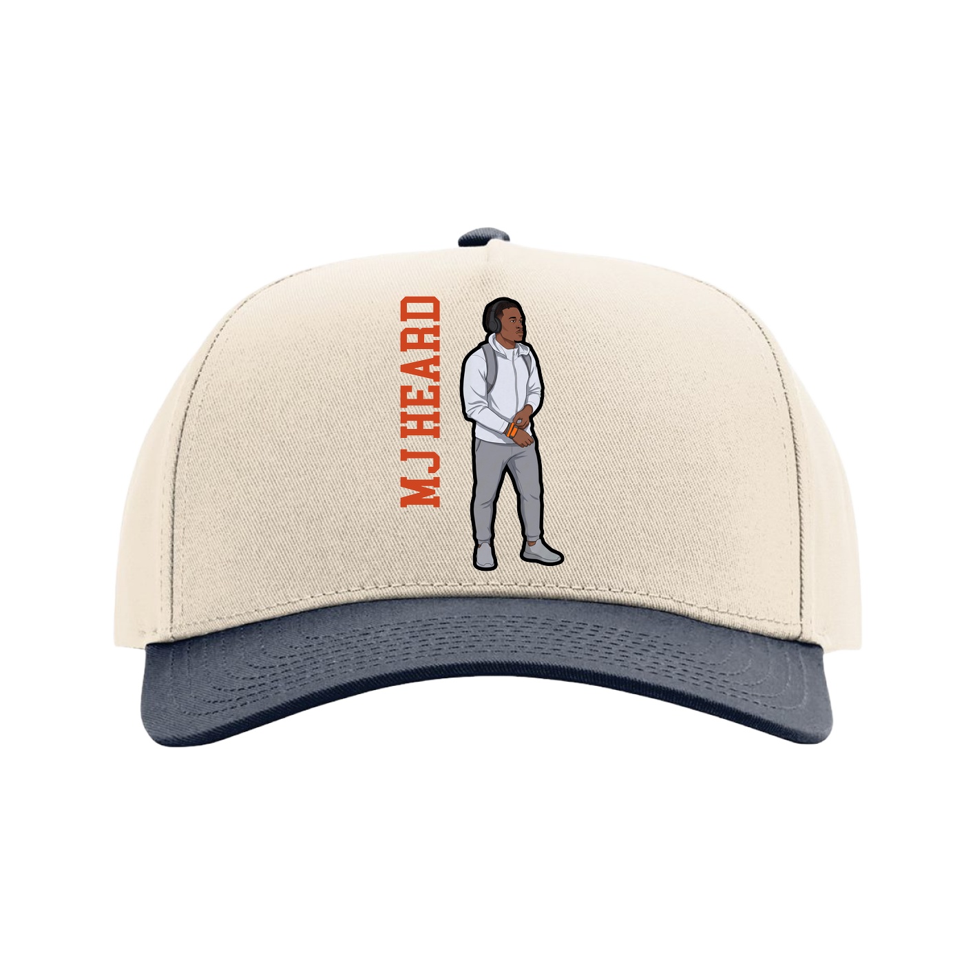 Full Fabric Five-Panel Champ Cap — Name Vertical in Cream/Navy