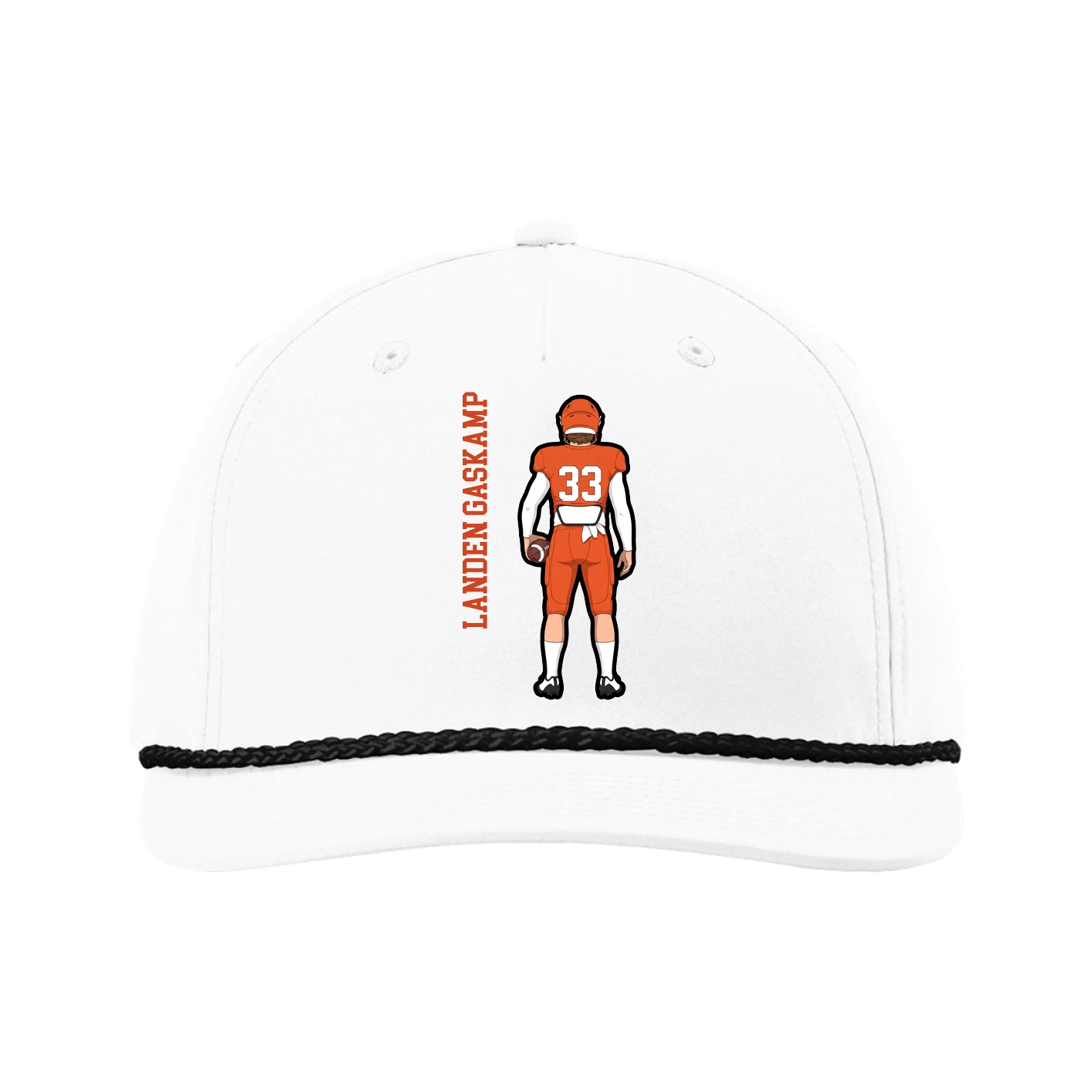 Five-Panel Classic Rope Cap — Name Vertical in White