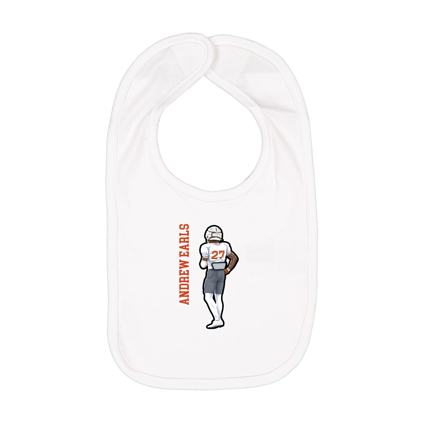 Infant Bib — Name Vertical in White