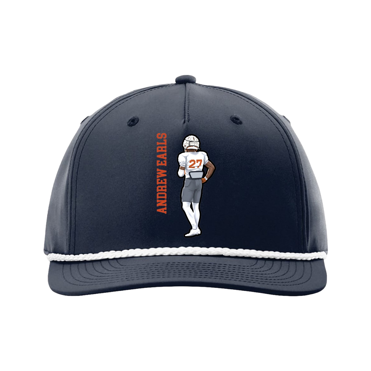 Five-Panel Classic Rope Cap — Name Vertical in Navy