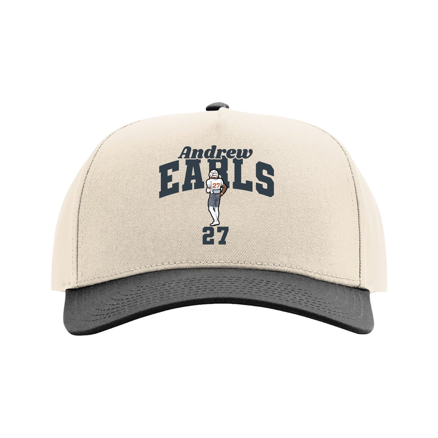 Full Fabric Five-Panel Champ Cap — Signature Arch in Cream/Black