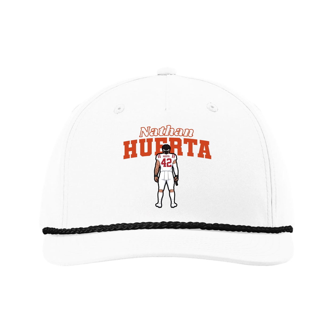 Five-Panel Classic Rope Cap — Name Arch in White