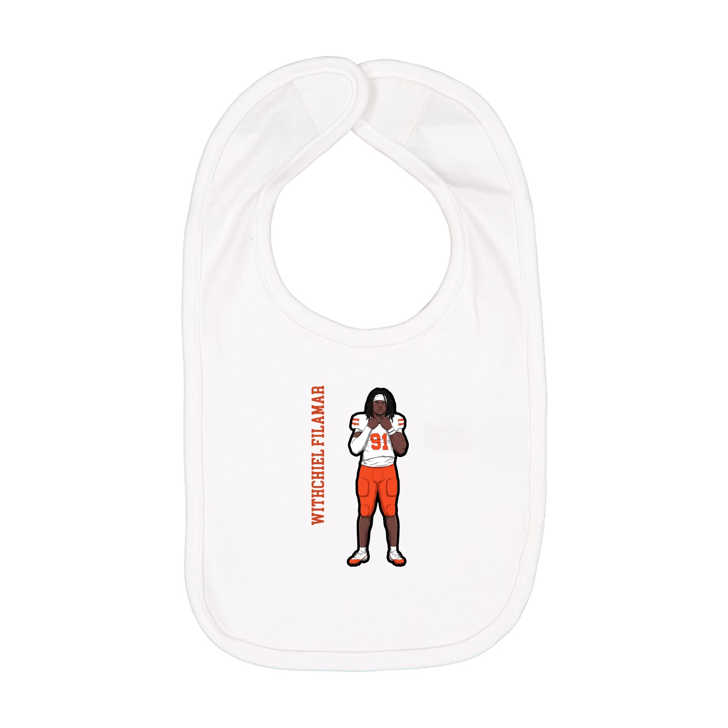 Infant Bib — Name Vertical in White