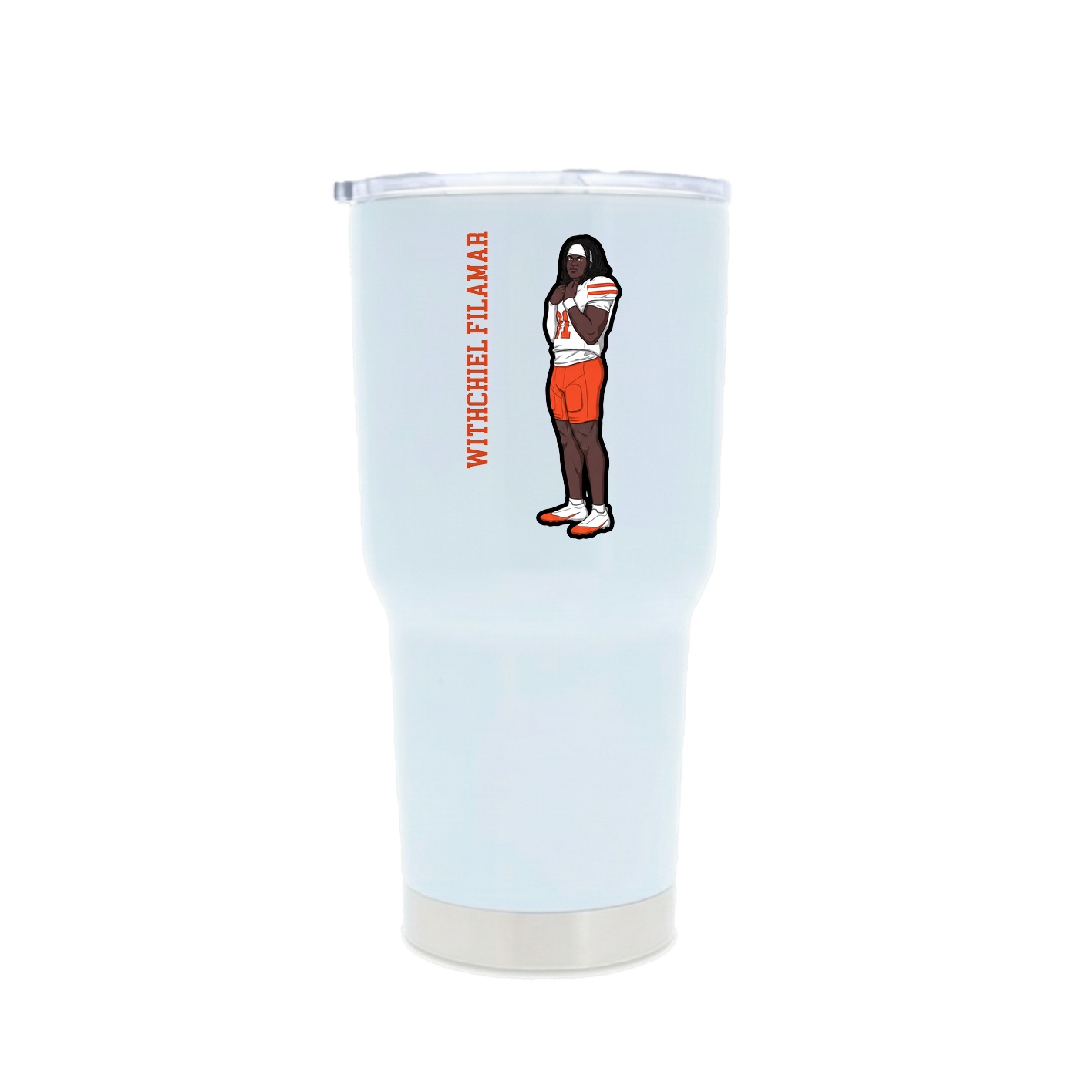 30oz Stainless Steel Tumbler — Name Vertical in White
