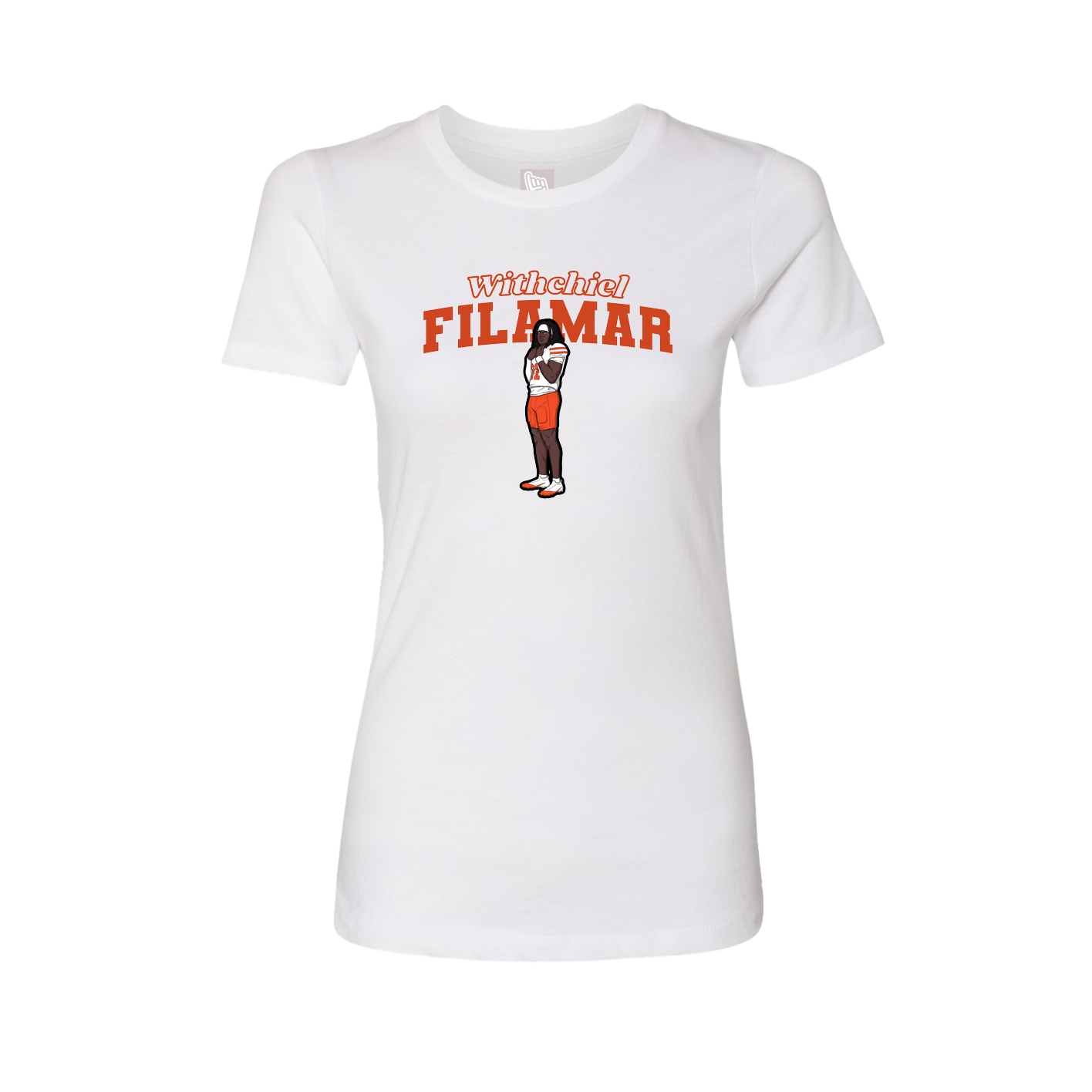 Womens Tee — Name Arch in White