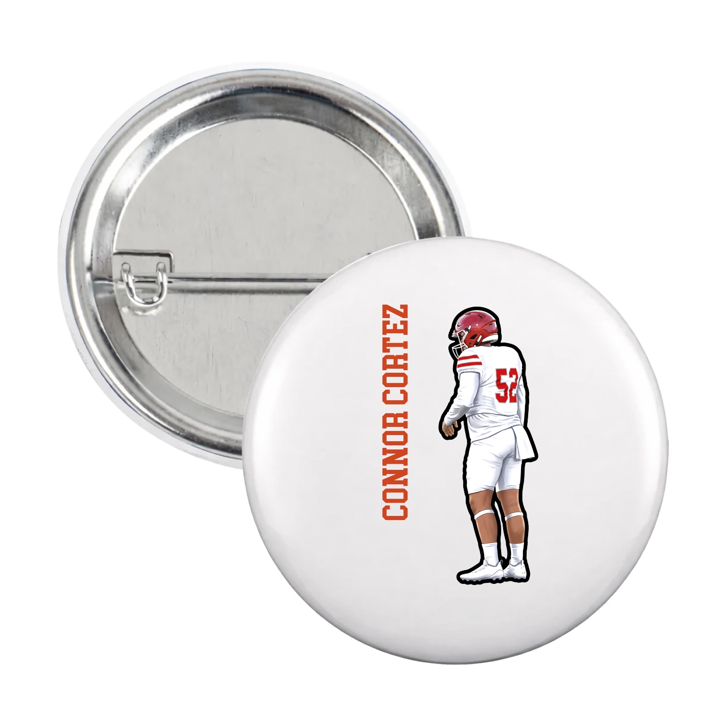 Game Day Button — Name Vertical in White