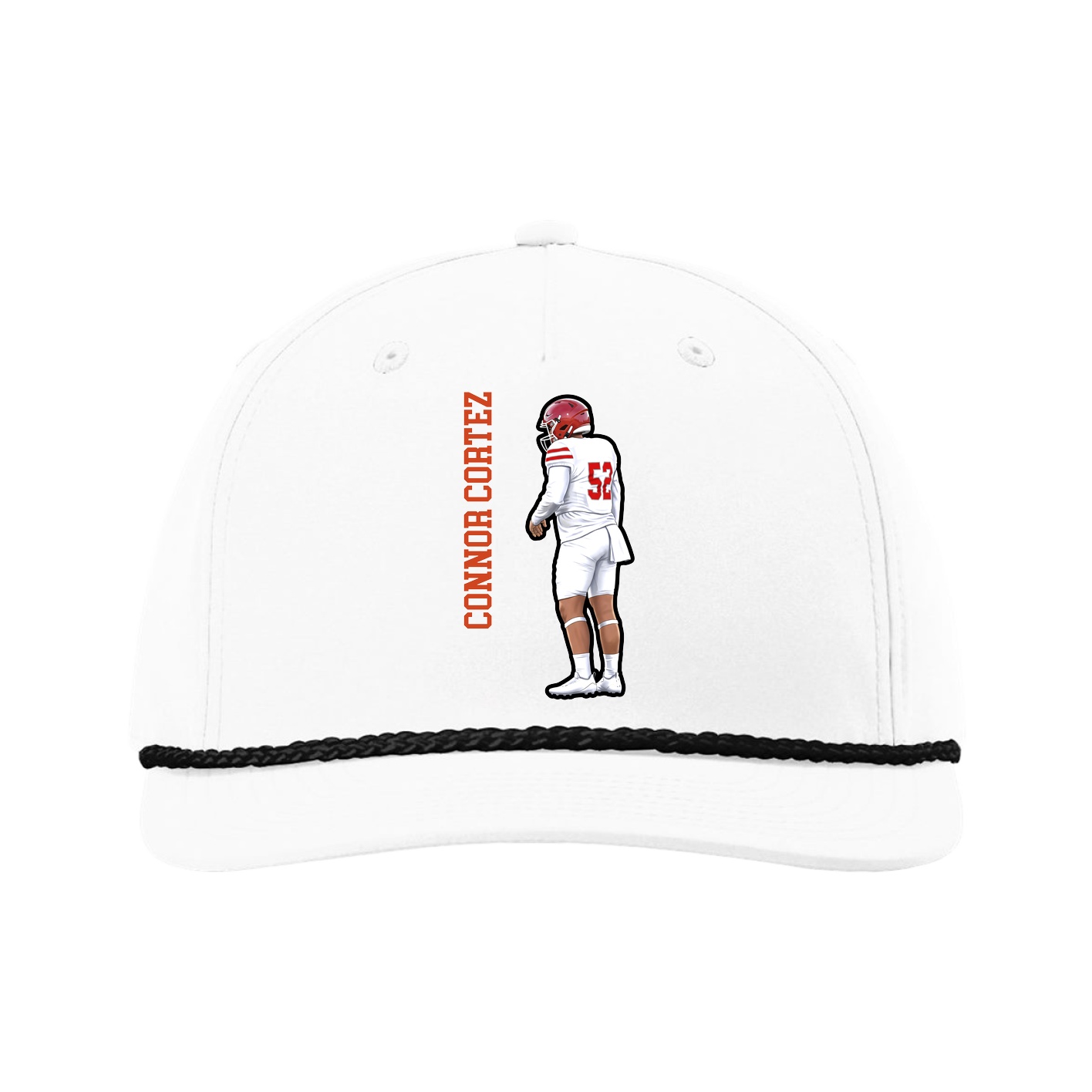 Five-Panel Classic Rope Cap — Name Vertical in White