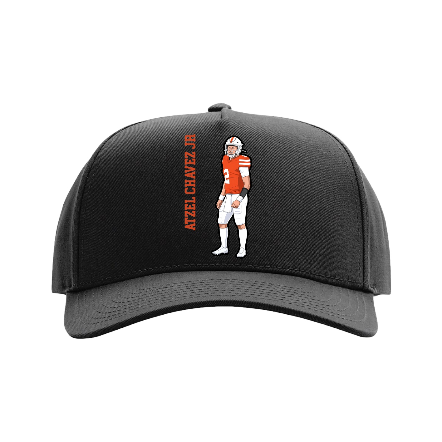 Full Fabric Five-Panel Champ Cap — Name Vertical in Black