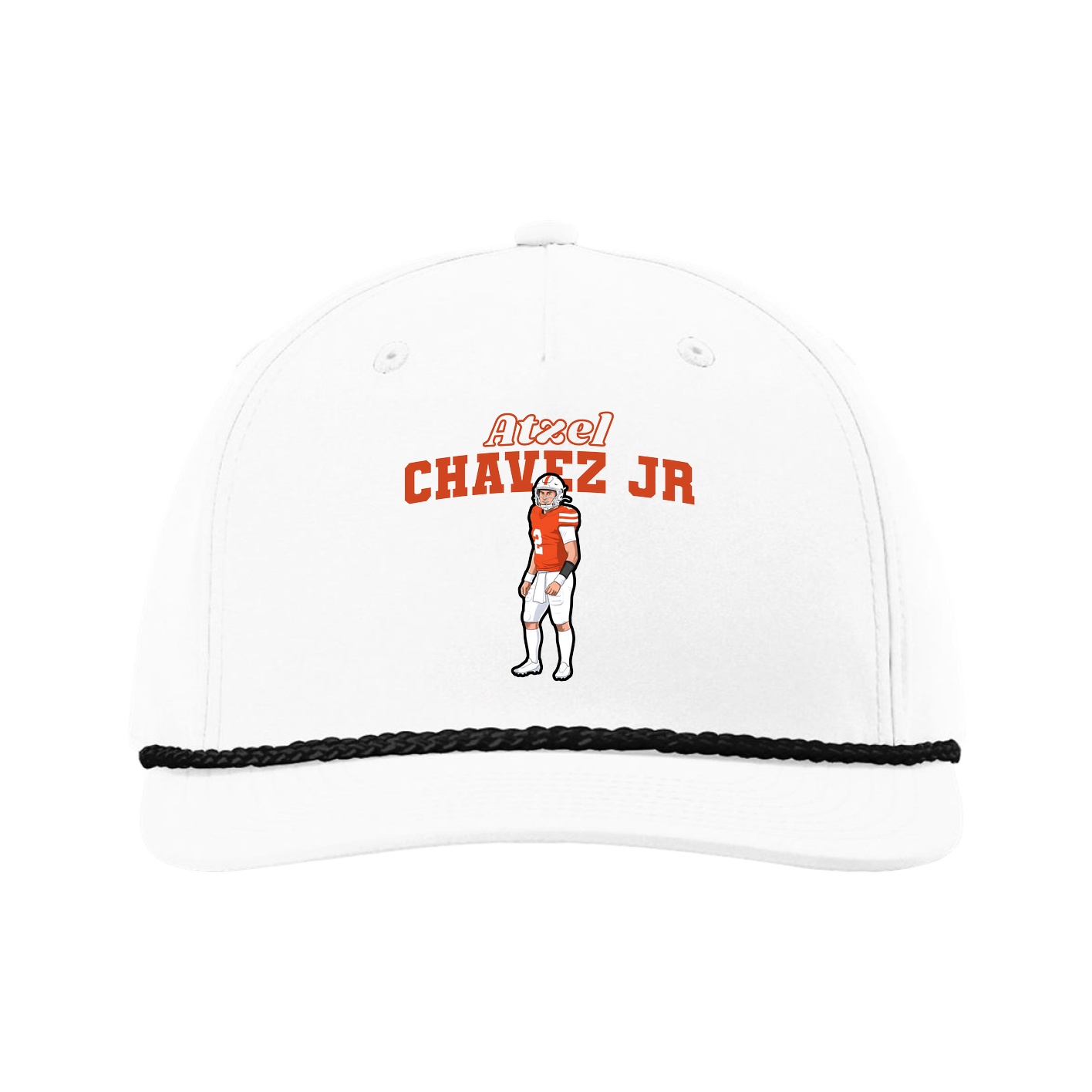 Five-Panel Classic Rope Cap — Name Arch in White