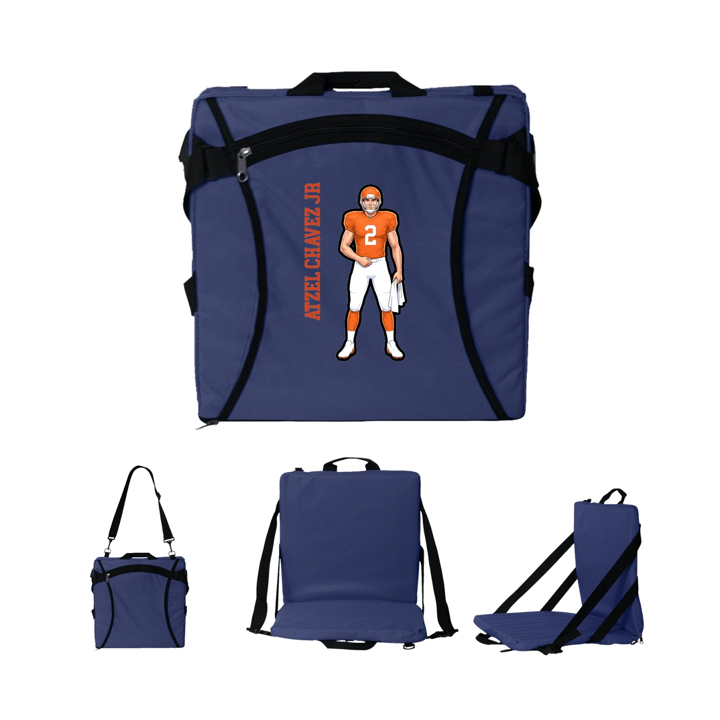 Folding Stadium Seat — Name Vertical in Navy