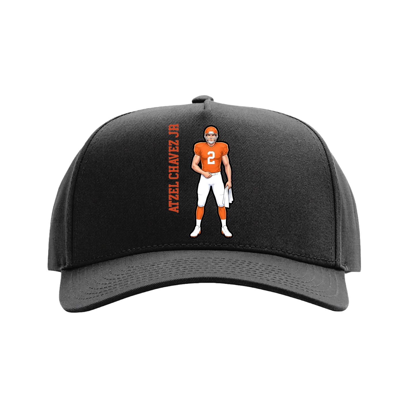 Full Fabric Five-Panel Champ Cap — Name Vertical in Black