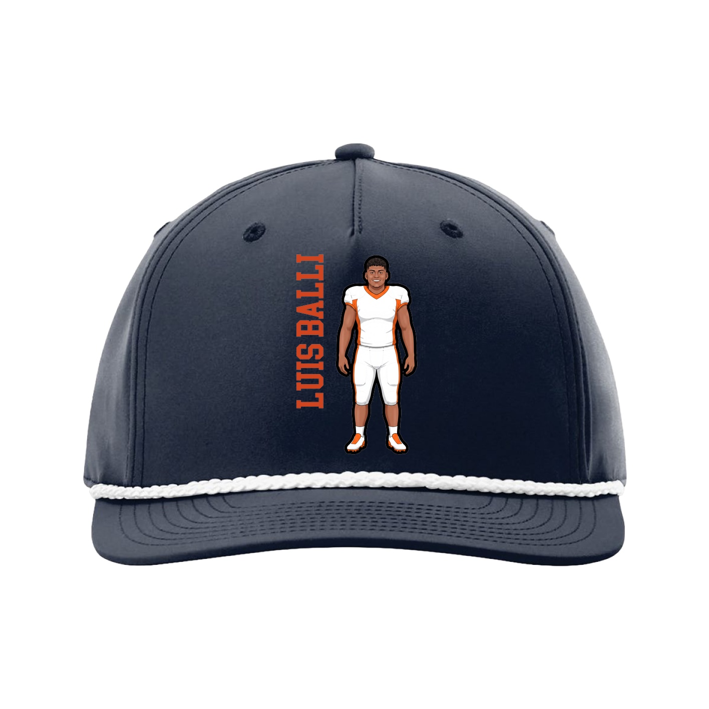 Five-Panel Classic Rope Cap — Name Vertical in Navy