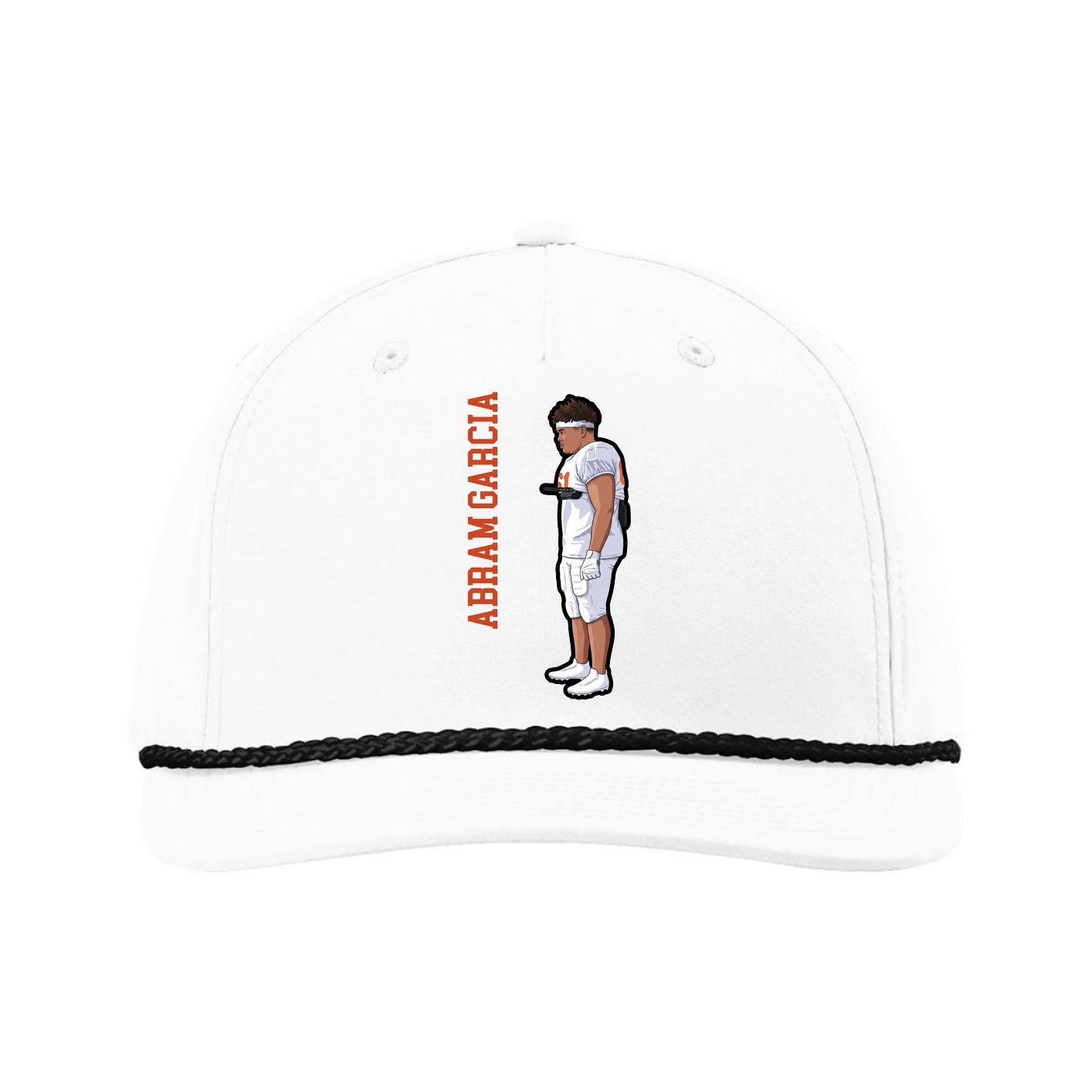 Five-Panel Classic Rope Cap — Name Vertical in White
